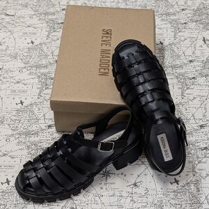 Steve Madden Kayto Black Fisherman Chunky Platform Sandals - Size 9